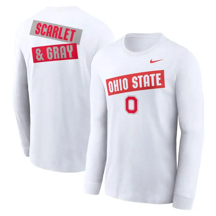 T-shirt manches longues NCAA Cotton 2 Hit des Buckeyes de l'Ohio State 25 BLANC
