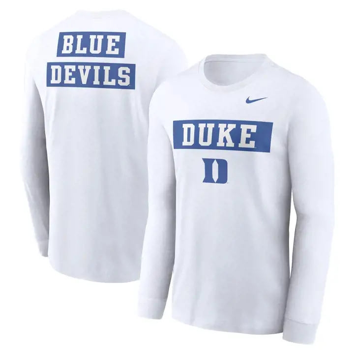 T-shirt manches longues NCAA Duke Blue Devils 2-Hit Nike blanc