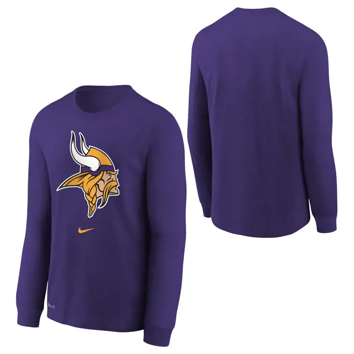 T-shirt à manches longues Minnesota Vikings NFL avec logo principal pour jeunes, couleur violette