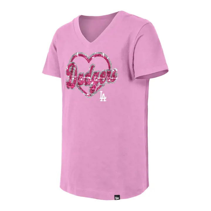 T-shirt enfant Los Angeles Dodgers MLB avec cœur à paillettes réversibles NE 25 PN