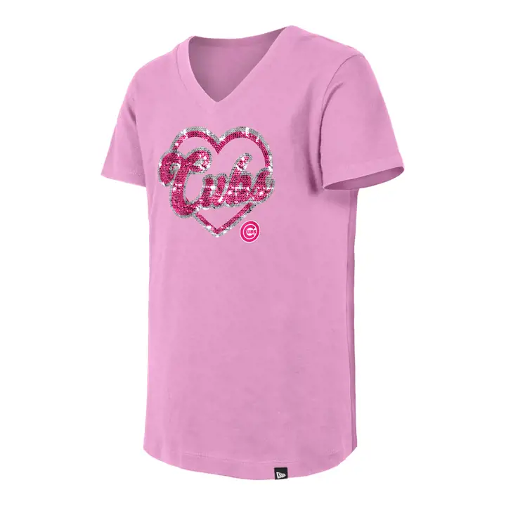 T-shirt Enfant Cœur à Paillettes Réversibles Chicago Cubs MLB 25 Rose
