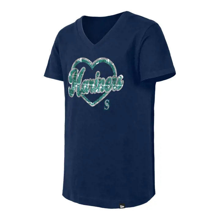 T-shirt Coeur à Paillettes Réversibles NE Enfants MLB Seattle Mariners 25 Marine