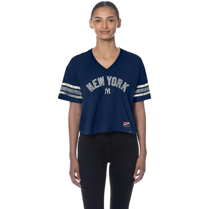 T-shirt court rétro bleu marine MLB New Era Yankees pour femme