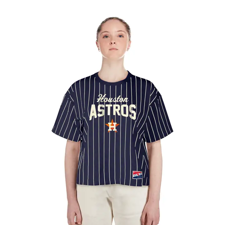 Tee-shirt Astros Femme MLB New Era Rétro Rayé Bleu Marine