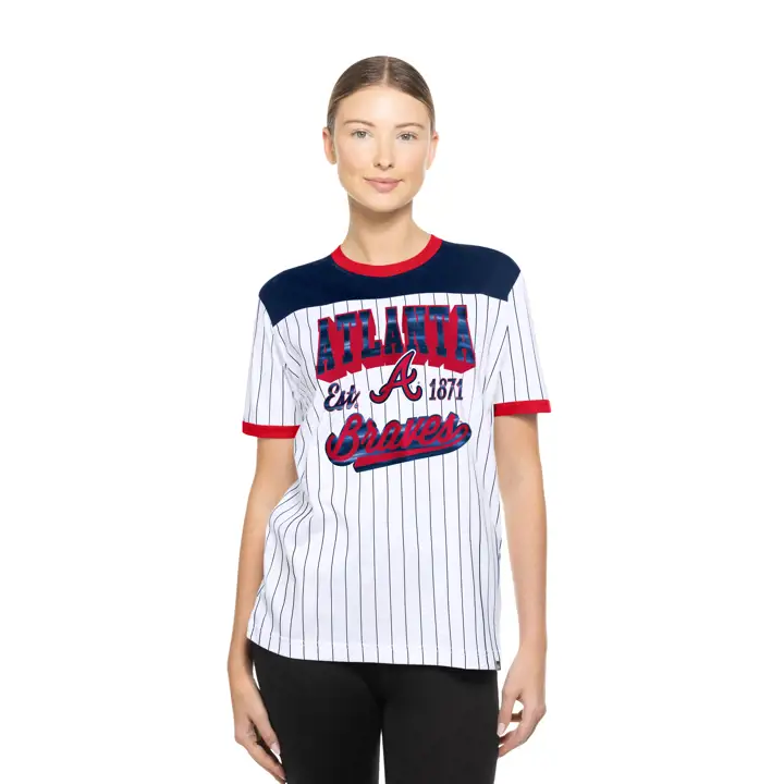 T-shirt MLB New Era Game Day Stripe MC pour femme Atlanta Braves