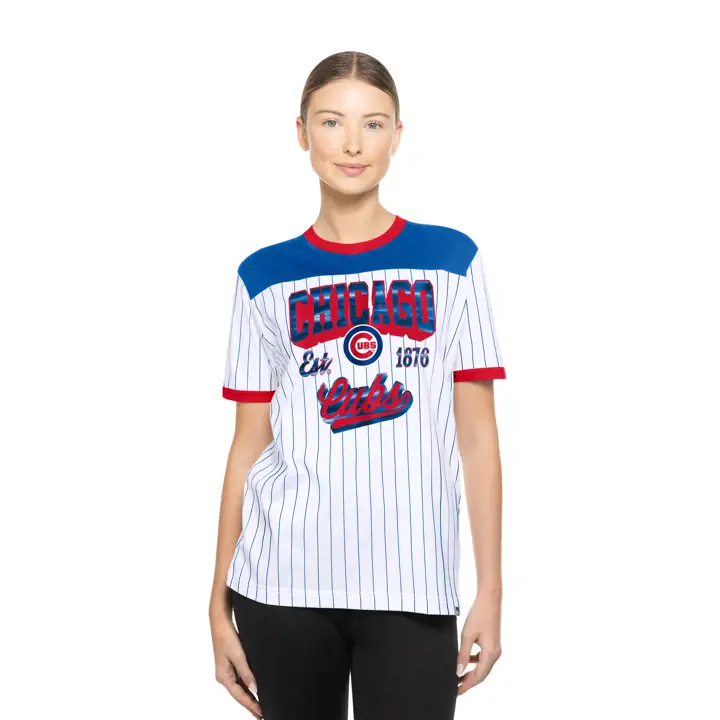 T-shirt rayé à manches courtes New Era Chicago Cubs pour femme (bleu)