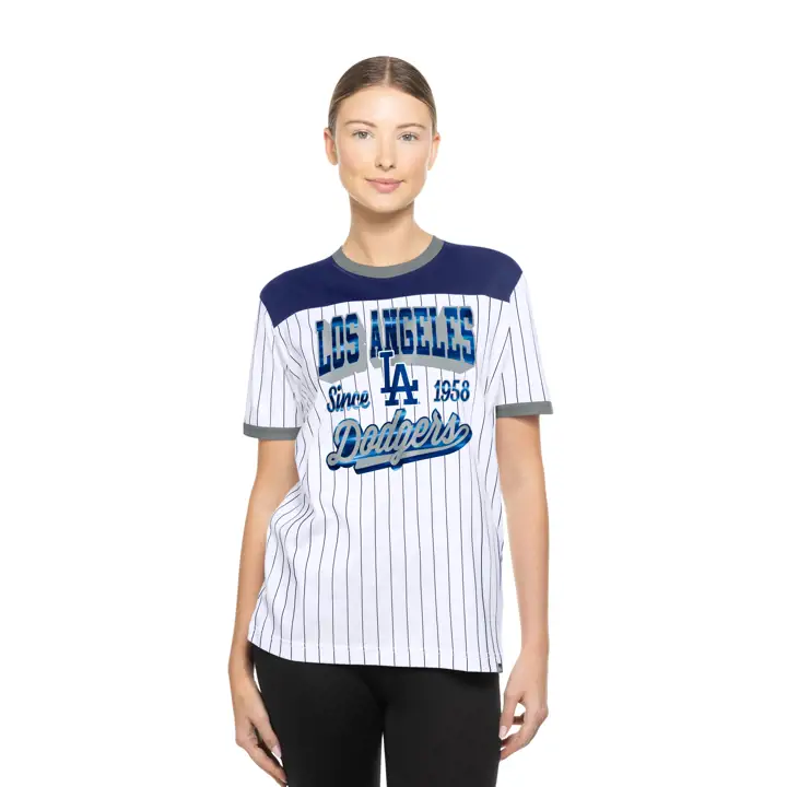 T-shirt Los Angeles Dodgers MLB New Era Game Day Stripe manches courtes pour femme