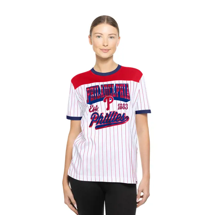 Philadelphia Phillies Femme MLB New Era Maillot Rayé Manches Courtes Jour de Match