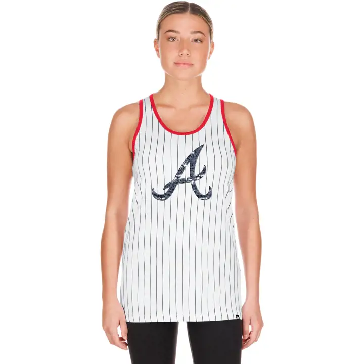 Débardeur rayé rouge pour femme Atlanta Braves MLB New Era Game Day