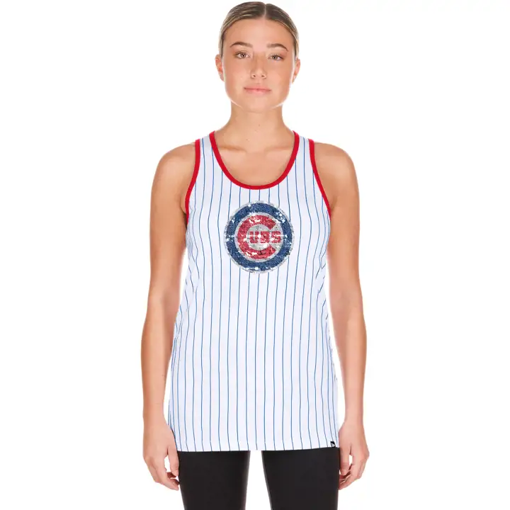Débardeur rouge à rayures pour femme Chicago Cubs MLB New Era Game Day