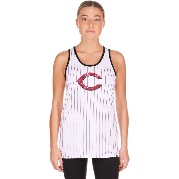 Débardeur à rayures pour femme Cincinnati Reds MLB New Era Game Day - Noir
