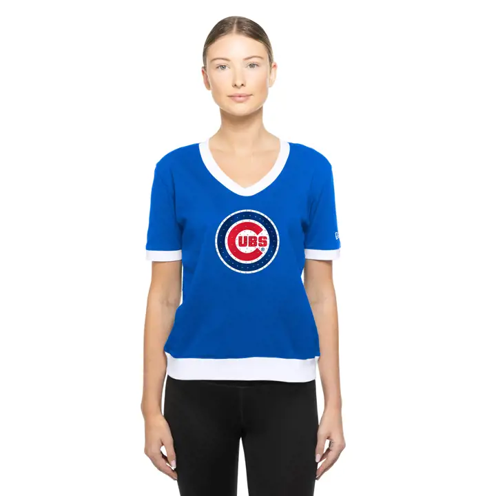 T-shirt bleu à encolure en V Chicago Cubs pour femme de la marque New Era - Jour de match MLB