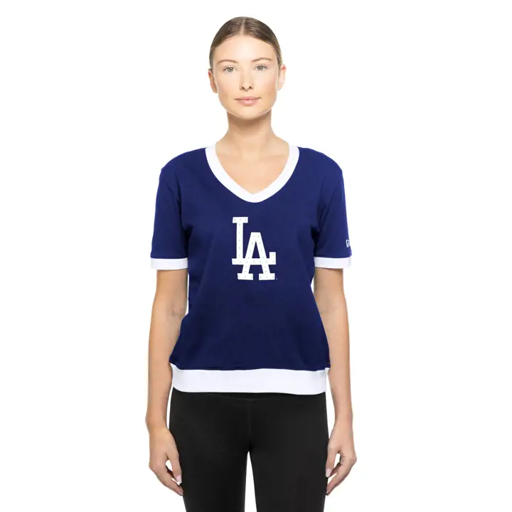 T-shirt à col en V Dodgers pour femme MLB New Era Game Day DKBL