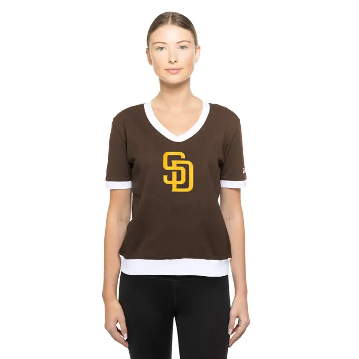 T-shirt à col en V brodé New Era Game Day MLB pour femme Padres BRN