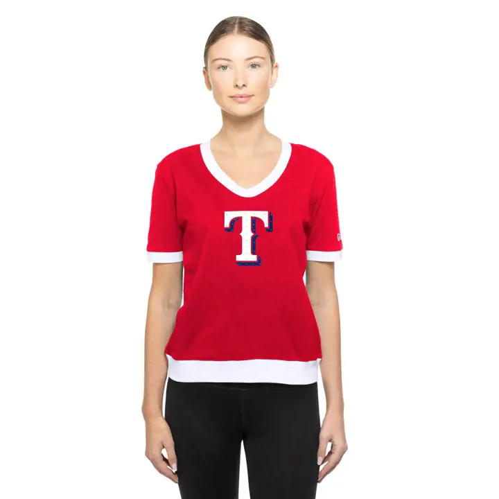 T-shirt à col en V Rangers Femme MLB New Era Game Day EMB Rouge