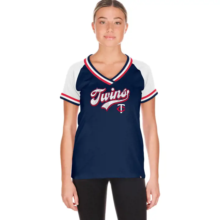 T-shirt scintillant Minnesota Twins MLB Gameday pour femme, marine/blanc