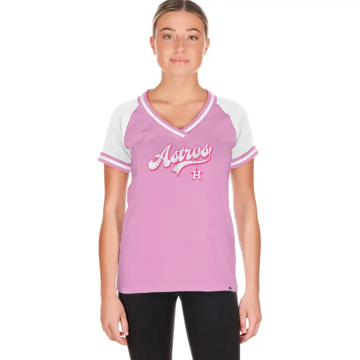 T-shirt Houston Astros MLB NE Gameday à paillettes pour femme Rose/Blanc