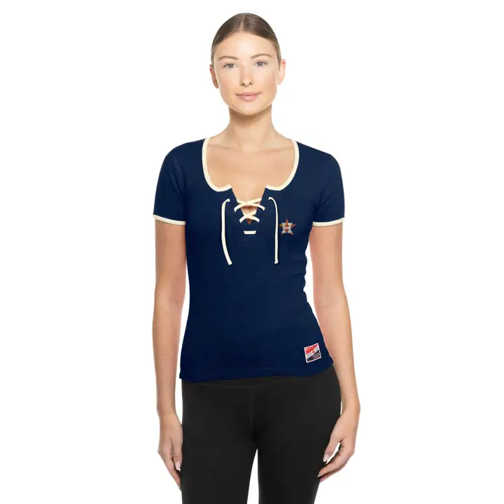 T-shirt à lacets rétro MLB pour femme Houston Astros New Era bleu marine/IVO
