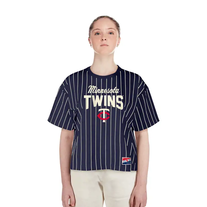 T-shirt Femme Rayé Classique Manches Courtes Twins MLB NE Marine/IVO
