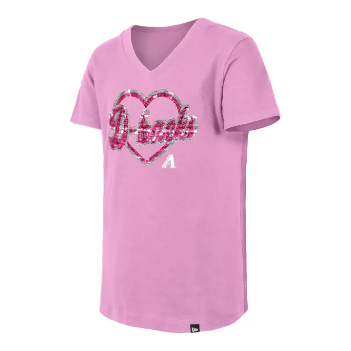 T-shirt à col en V à sequins réversibles MLB Arizona Diamondbacks pour fille - Rose
