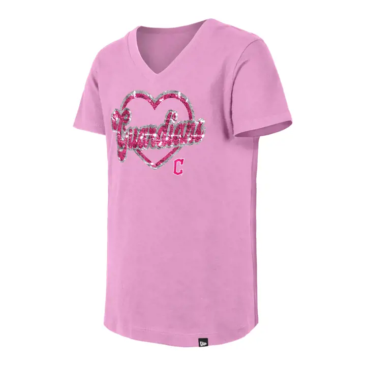 Cleveland Guardians MLB Girls T-shirt col V à sequins réversibles rose