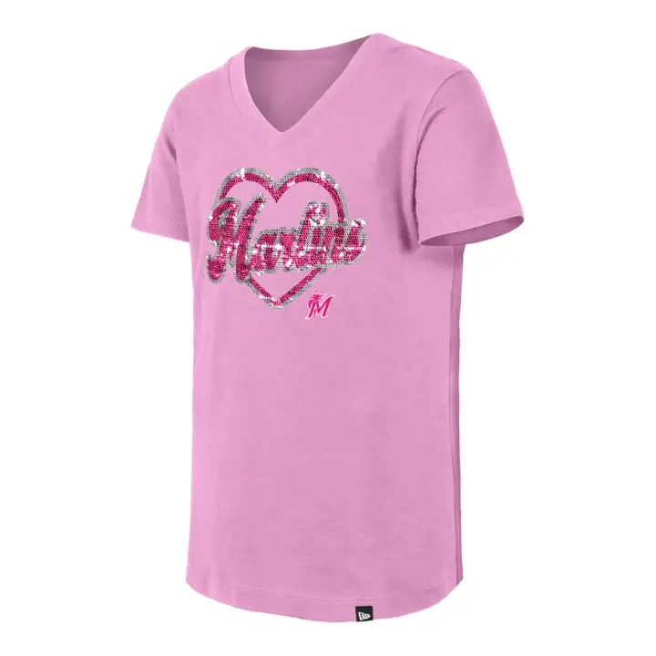 Miami Marlins MLB Fille T-shirt Col V Paillettes Réversibles Rose