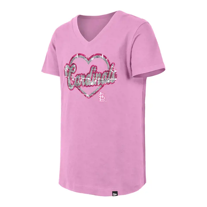 T-shirt Ras-du-cou Enfant Fille MLB St. Louis Cardinals à Paillettes Réversibles Rose