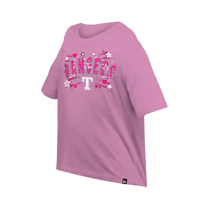 T-shirt col en V à sequins réversibles pour filles MLB Texas Rangers rose
