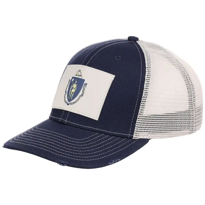 Casquette de camionneur Massachusetts déchirée et abîmée bleu marine/IVO