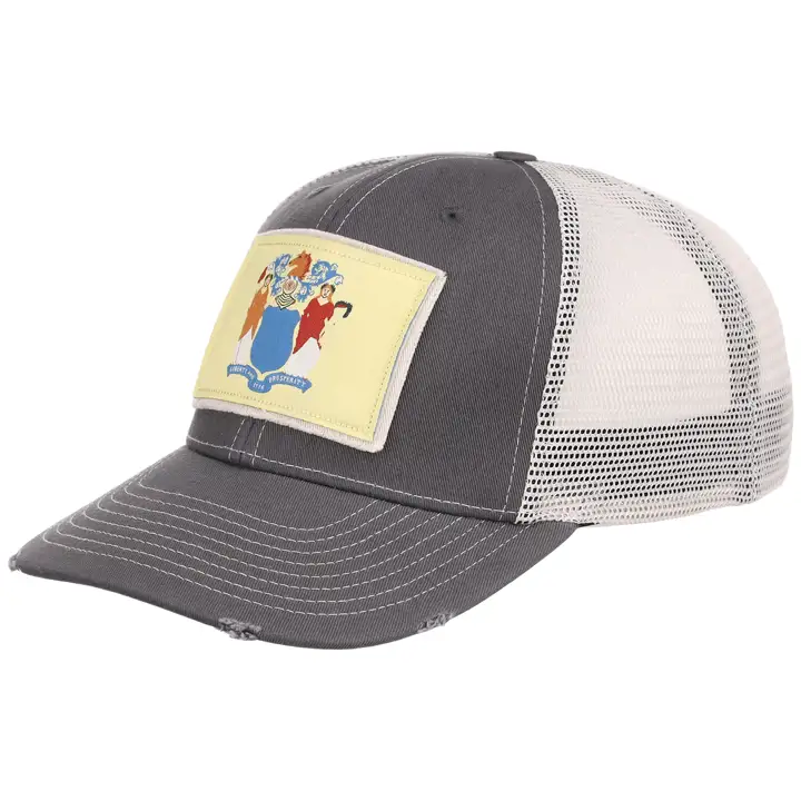 New Jersey Casquette Trucker Usée Effilochée Charbon/IVO
