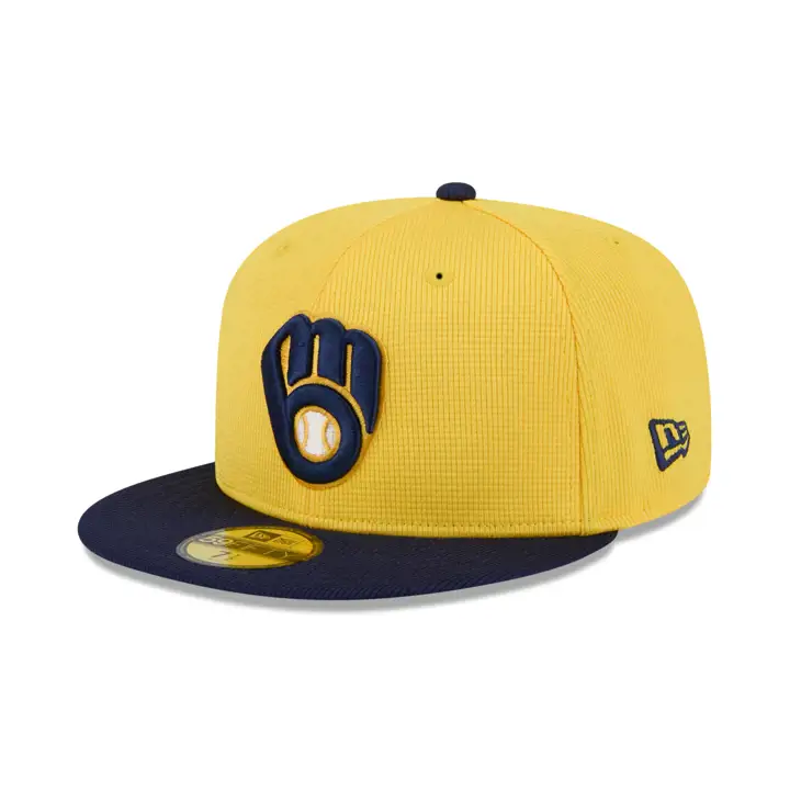 Milwaukee Brewers Entraînement de printemps MLB 2025 Casquette 59FIFTY JAUNE/MARINE