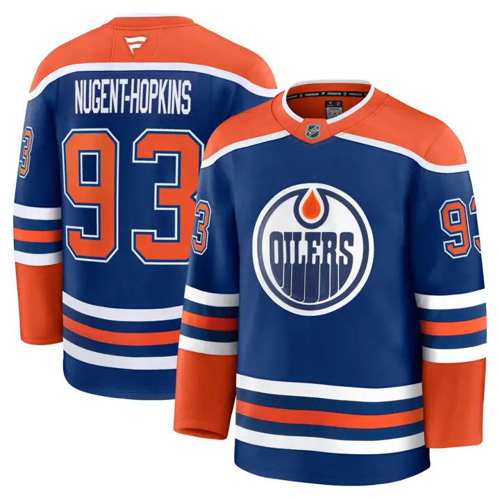 Maillot de joueur premium des Oilers de la LNH Ryan Nugent-Hopkins BLEU