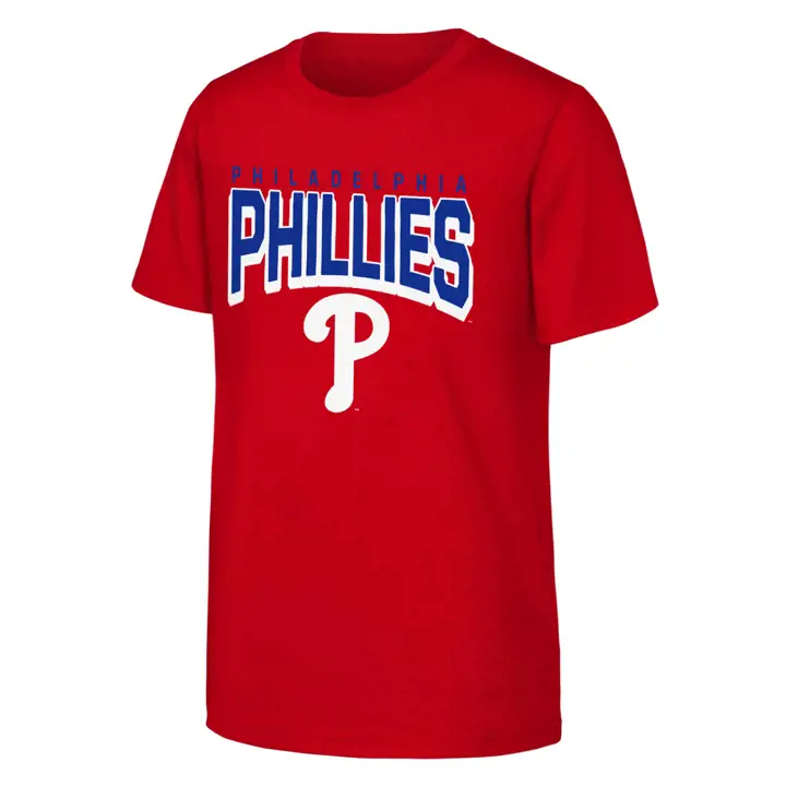T-SHIRT PHILLIES MLB JEUNE BF ON THE BLOCK MANCHES COURTES MARQUE DE MOT ROUGE