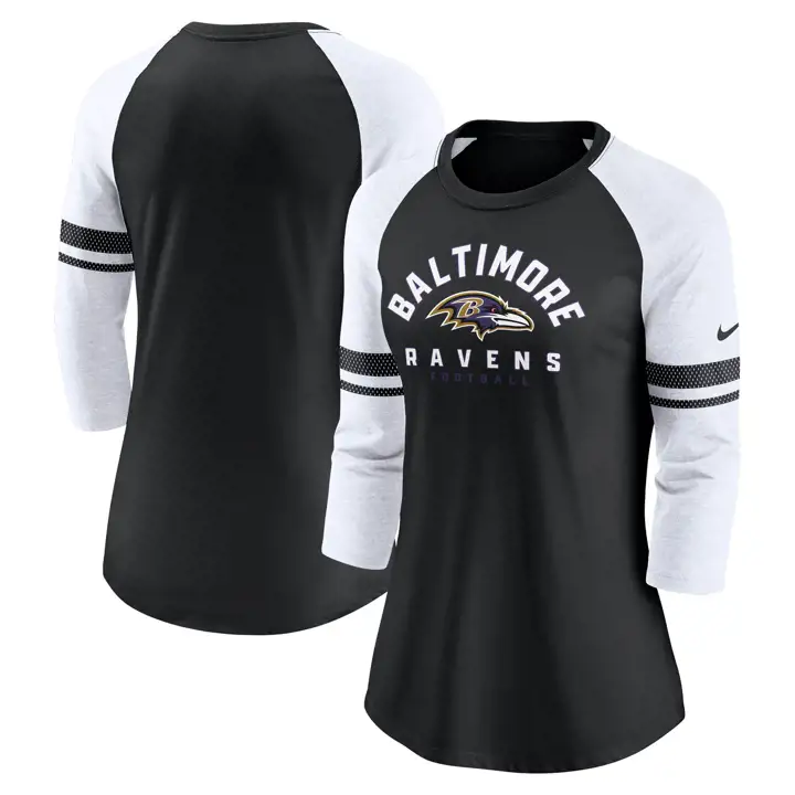 Haut de mode 3/4 manches Nike Baltimore Ravens pour femme Noir/Blanc
