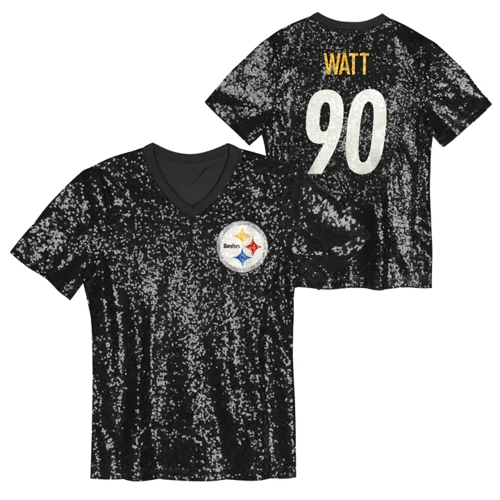T-shirt Pittsburgh Steelers NFL pour filles à paillettes N&N TJ Watt Noir