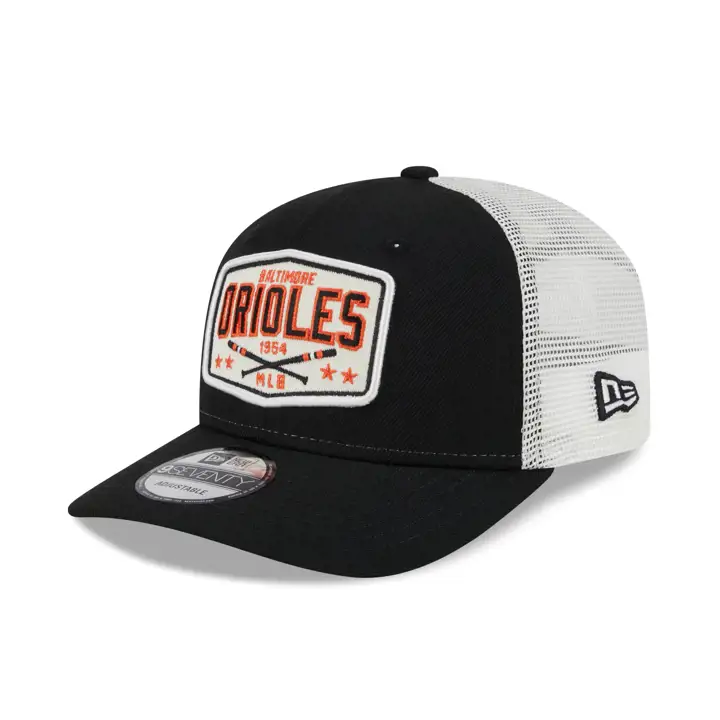 BALTIMORE ORIOLES MLB NEW ERA CASQUETTE TRUCKER 9SEVENTY ÉCUSSON BAT Noire