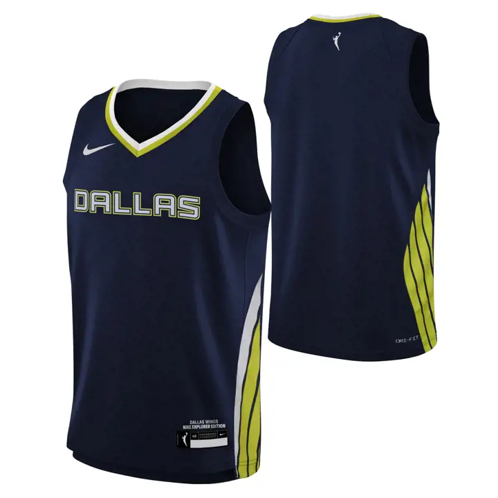 Maillot jeune unisexe de basketball DALLAS WINGS WNBA Explorer Swingman VIERGE BLEU MARINE