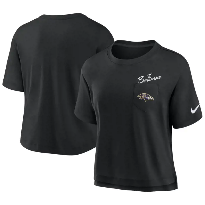 T-shirt pour femme Ravens Nike Dri Fit en coton avec poche BLK/BLK
