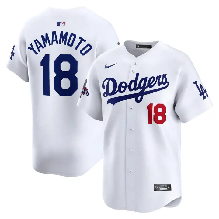 Maillot Dodgers MLB WS Champ TEAM PATCH LTD 24 Y Yamamoto BLANC