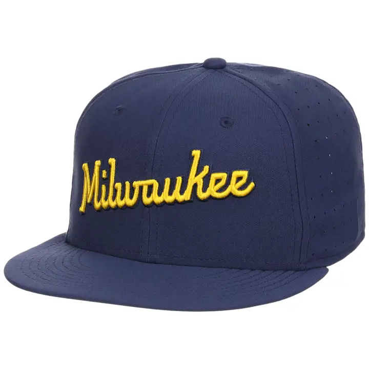 Milwaukee Brewers MLB G/D gaucher Nike Replica Ajusté Marine/GRIS