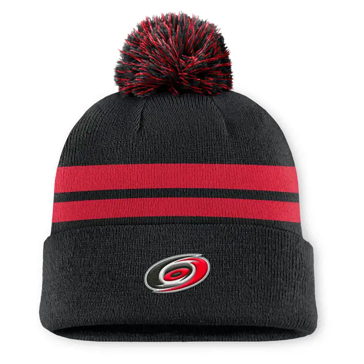Carolina Hurricanes 25 NHL AP Bonnet à pompon avec revers Noir/Rouge