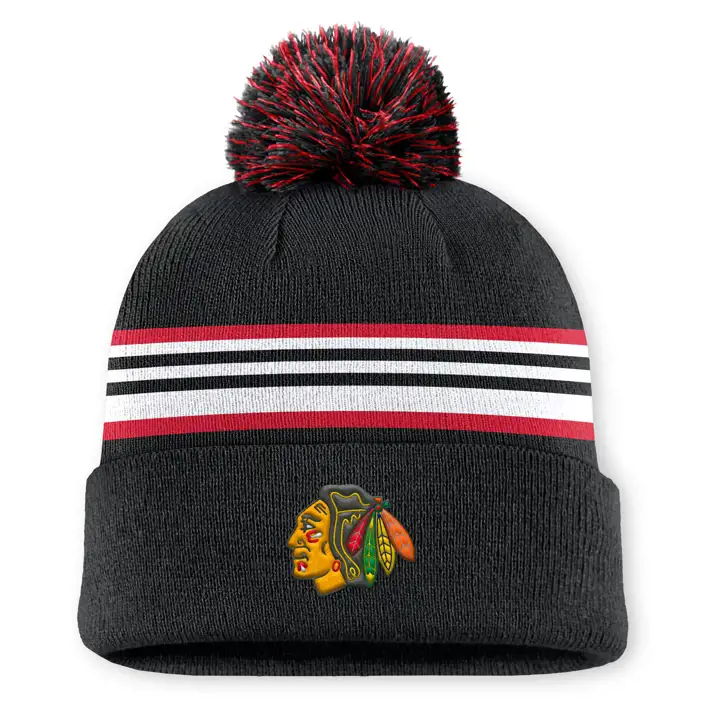 Chicago Blackhawks 25 NHL AP Cuffed Pom BLK/WHT/RED