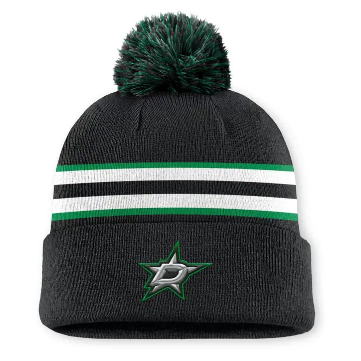 Dallas Stars 25 LNH AP Bonnet à Pompon avec Revers Noir/Vert Foncé/Blanc