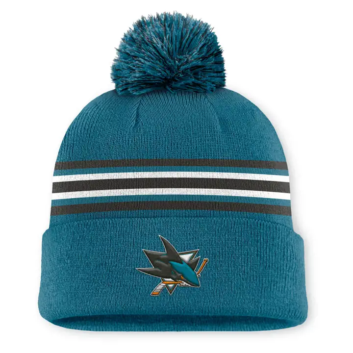 San Jose Sharks Bonnet à pompon avec revers NHL AP Teal/NOIR/BLANC