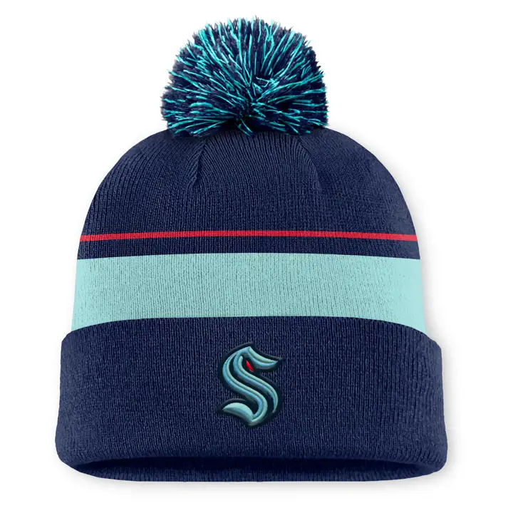 Bonnets à pompon réversibles bleu marine/BLEU/ROUGE Seattle Kraken 25 NHL AP