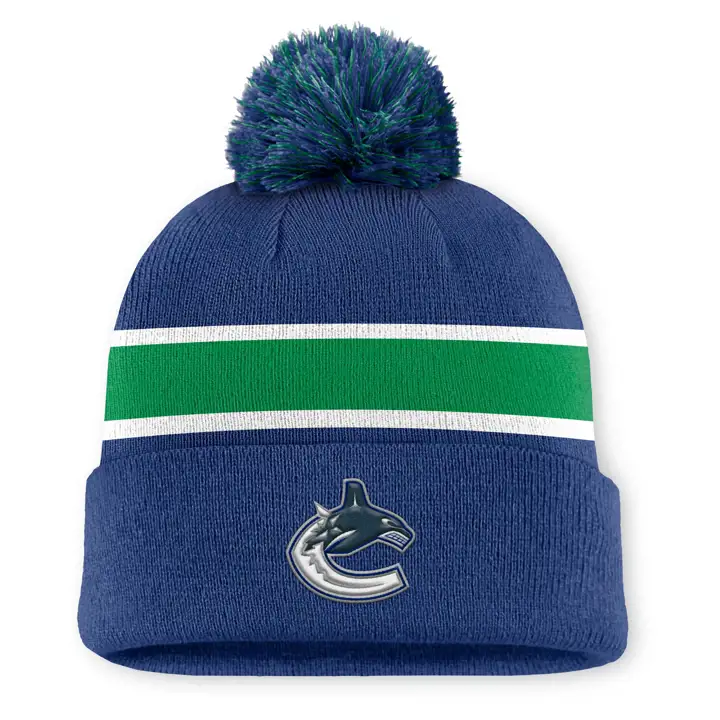 Vancouver Canucks Bonnet à pompon avec revers 25 NHL AP BLEU/VERT/BLANC