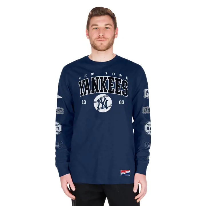 New York Yankees MLB NE T-shirt manches longues rétro 25 BLEU