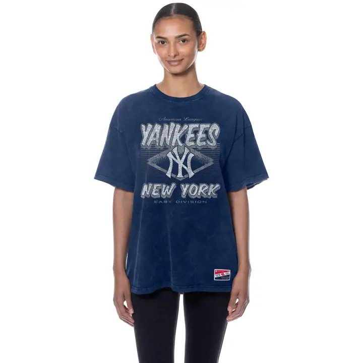 T-shirt MLB bleu 25 lavé New York Yankees style rétro pour femme