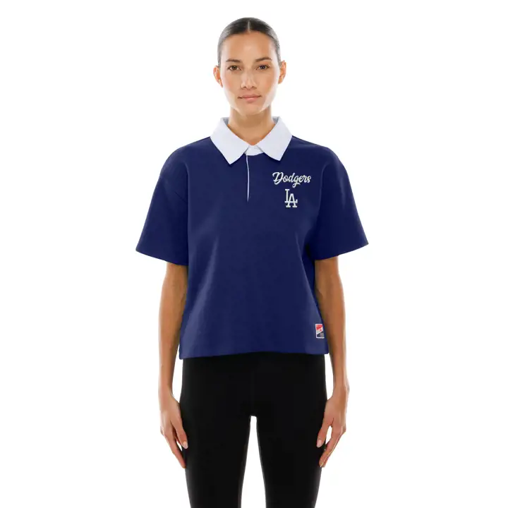 Haut polo MLB NE à manches courtes pour femme Los Angeles Dodgers 25 BLEU
