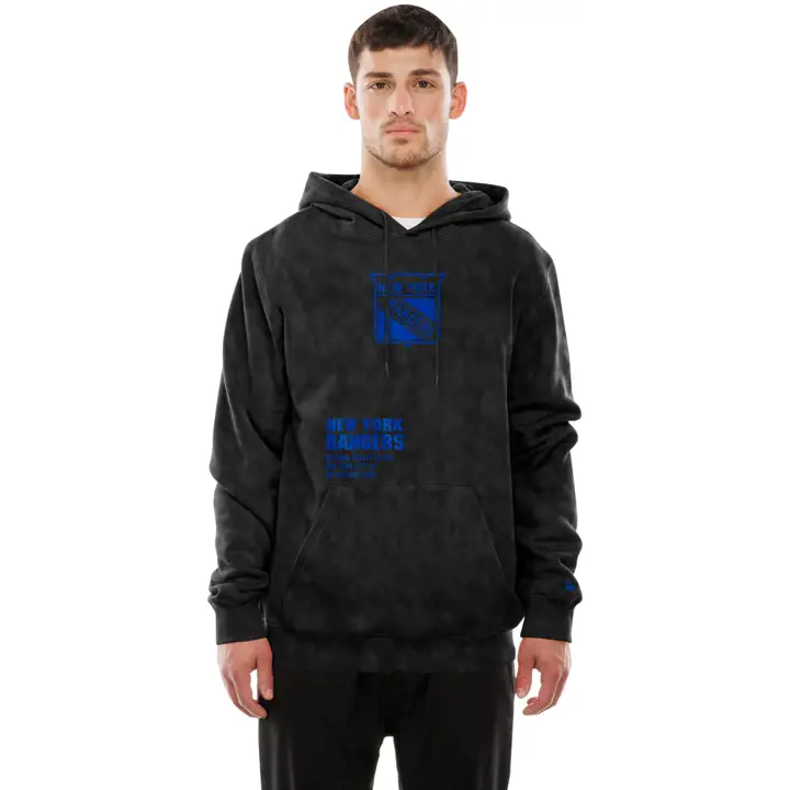 New York Rangers NHL NE Mineral Wash Logo Hoodie NOIR
